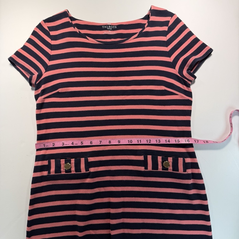 Talbots Dress Navy Pink Striped 100% Cotton Med Pet Classic Preppy - Picture 8 of 10